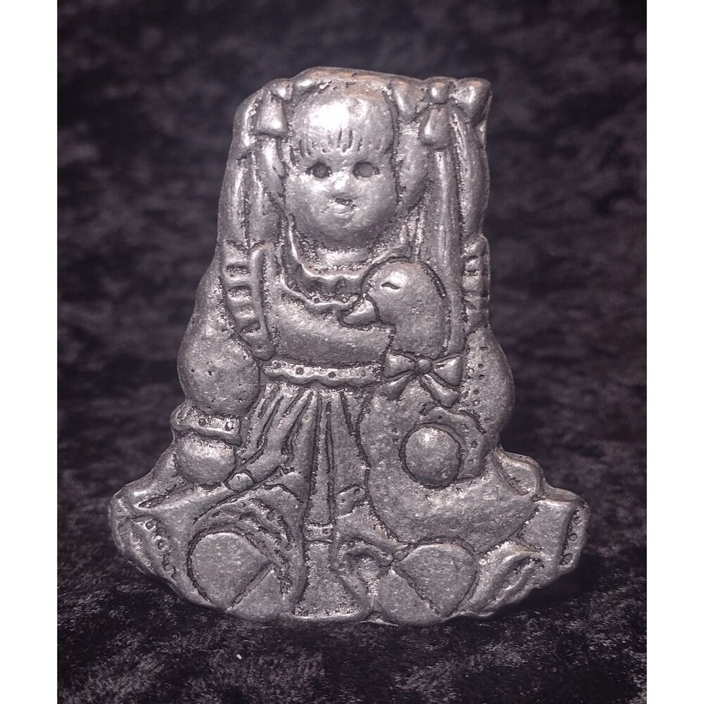 Vintage‎ Carson Pewter Girl with Duck Candleholder Figure Home Decor Cottagecore